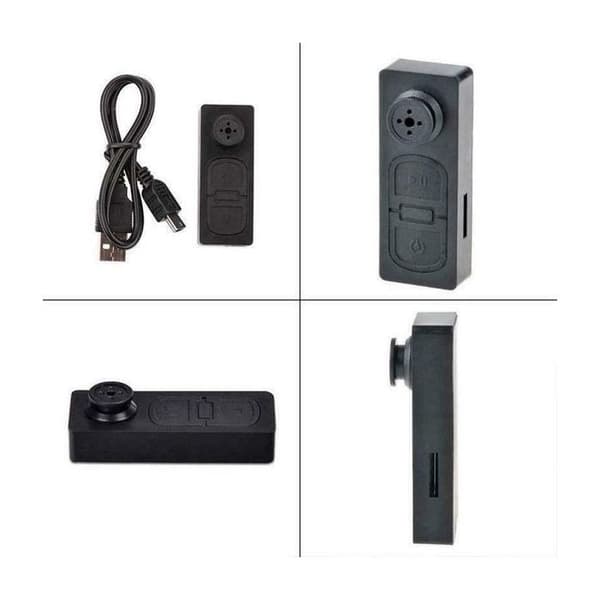 Knapp med 480P HD spionkamera med mikrofon * Internt batteri: litiumjon * Batteritid: upp till 3 timmar * Anslutning: