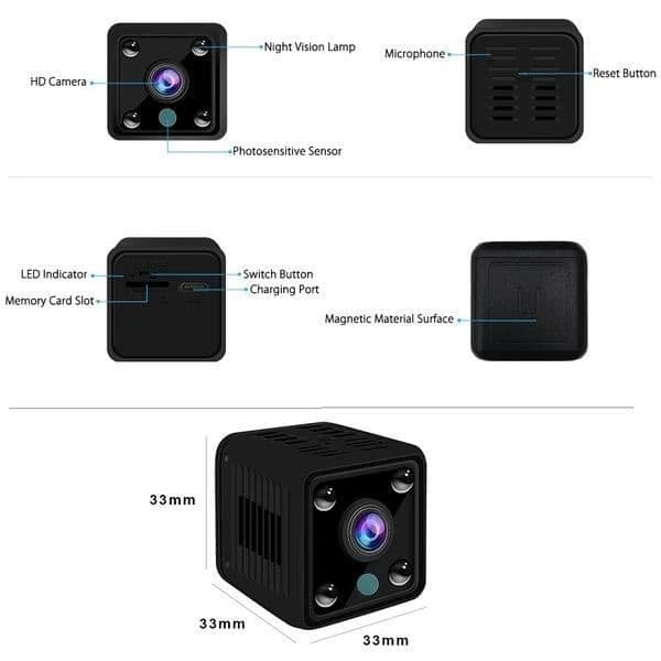 1080P IP WIFI spionkamera infraröd mörkerseende - Svart - Micro SD-kort - 155° vinkel