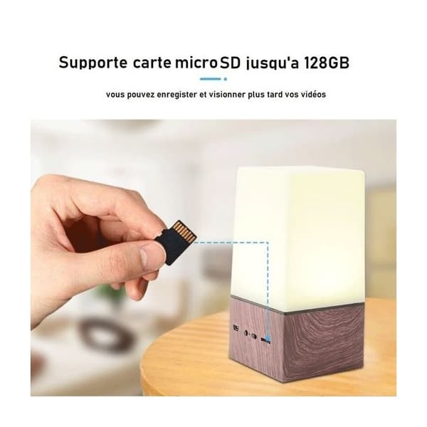 Nattljuslampa Högtalare Wifi Spionkamera HD 1080P Mikrofon - Brun
