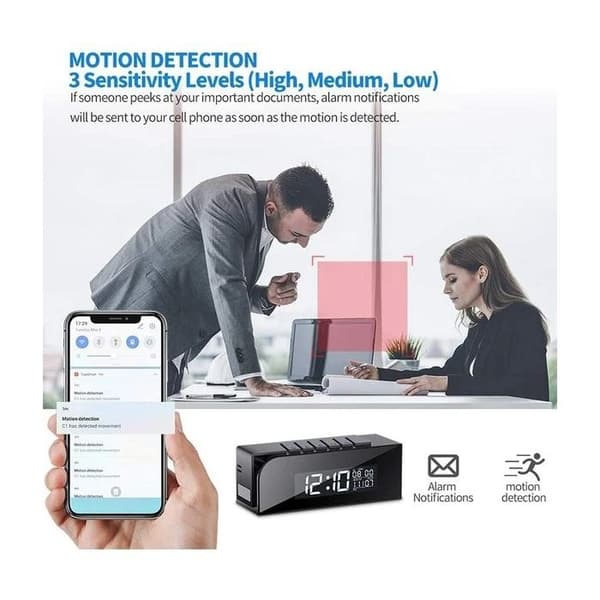 Väckarklocka Spionkamera Full HD 1080P Wifi IP mörkerseende Svart