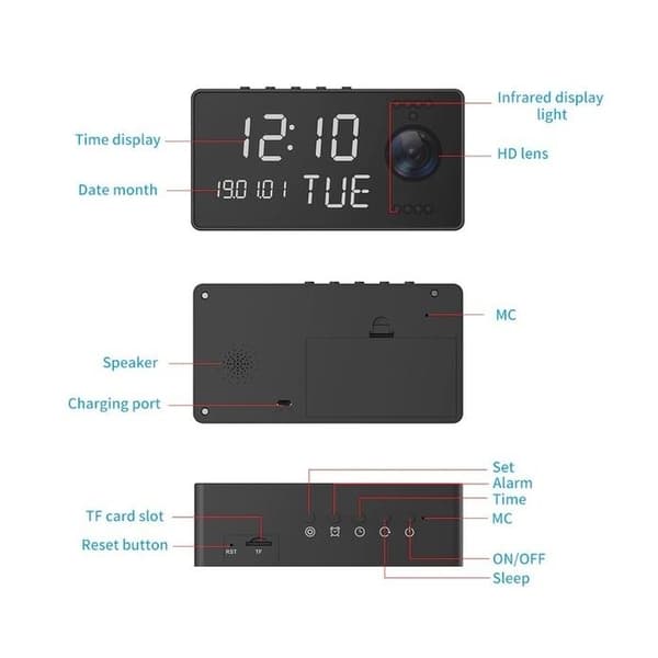 Full HD 1080P Wifi P2P spionkamera väckarklocka med mörkerseende