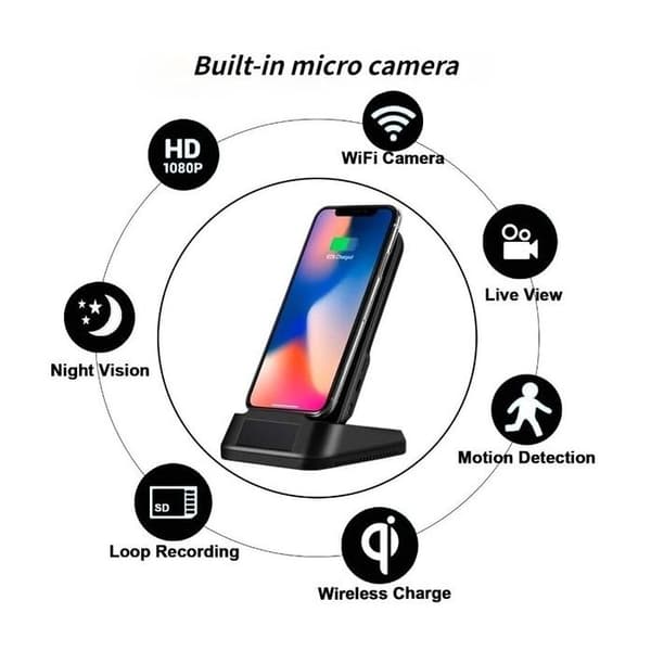 P2P HD 1080P spionkamera induktionsladdare med ljud och Wifi