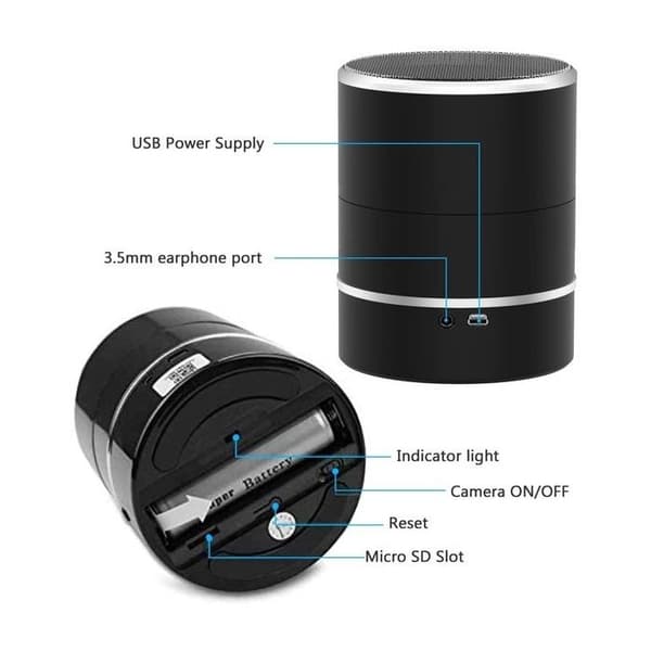 Bluetooth-högtalare roterande spionkamera 1080P Wifi - Svart