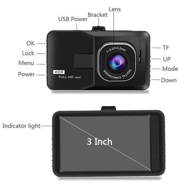 1080P bil-dash cam med rörelsedetektorskärm