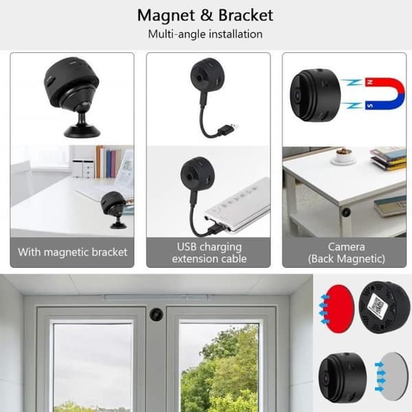 Mini spionkamera - HD 1080P - Trådlöst WiFi - Night Vision - Rörelsedetektor - Svart