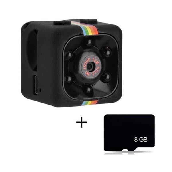 SQ11 dold kamera 1080P minikamera nattseende och rörelsedetektering spionkamera + 8G minneskort (svart)