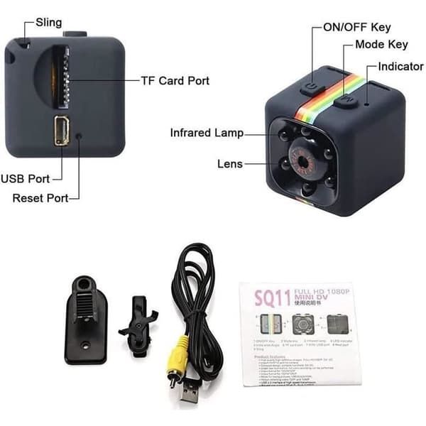 Mini Hidden Spy Camera - Trådlös - 1080P SQ11 HD - Night Vision - Svart