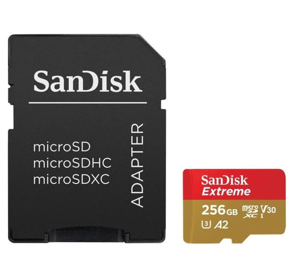 Sandisk minnekort microSDXC 256GB Extreme + adapter