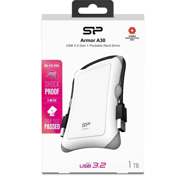 Silicon Power ulkoinen kovalevy 1TB Armor A30, valkoinen