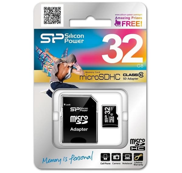 Silicon Power minnekort microSDHC 32GB Klasse 10 + adapter