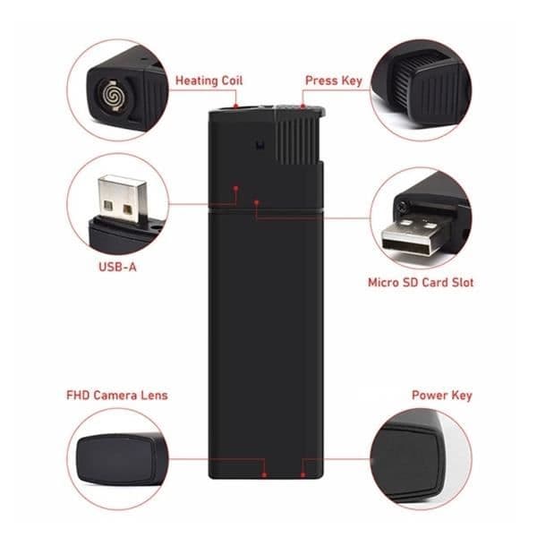 Spy camera lighter - Odefinierad - Full HD 1080P - Wifi - Obegränsad batteritid - Svart