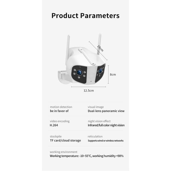 Kamera Udendørs Overvågning Panorama Bevægelsesdetektor Night Vision