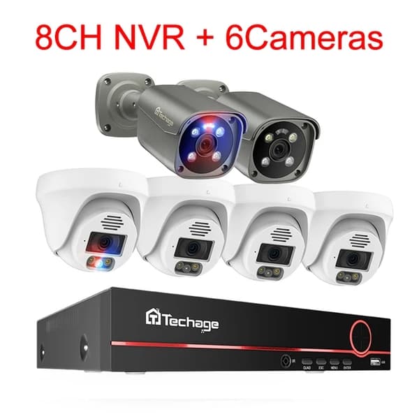 POE Sikkerhedskamera System, Ultra HD 4K, Ansigtsgenkendelse, , None, 8CH NVR 6 Camera B
