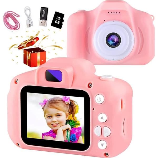 Barnkamera - JKEVOW - Jkevow 1080P HD Pgoto-barnkamera med 32GB SD-kort - Rosa - Girl - Batteri