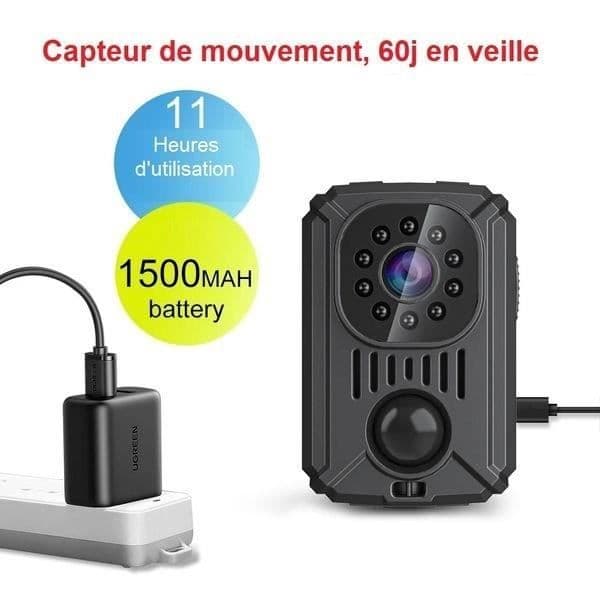 Miniatyrkamera - HD - PIR-rörelsedetektering - 1500 mAh batteri - 8 timmars batteritid - USB 2.0