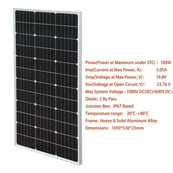 Solpanel, Stiftt glas, Monokrystallin teknologi, 19,8V 100W