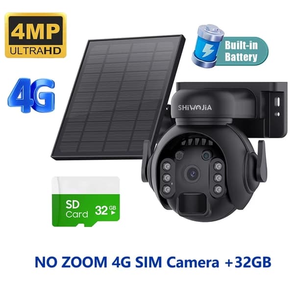 Aurinkovoimalla toimiva turvakamera, 12-kertainen zoomaus, 4G LTE, 4MP 4G128GB