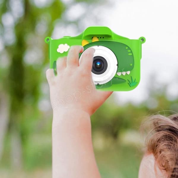 Dinosaur digitalkamera för barn 1080P fram/bak kamera &amp; spel - grön
