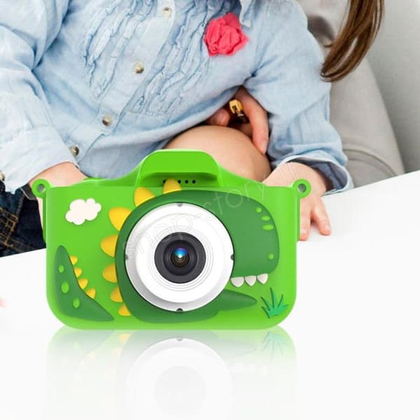 Dinosaur digitalkamera för barn 1080P fram/bak kamera & spel - grön