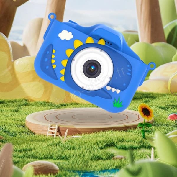 Dinosaur digitalkamera för barn 1080P fram/bak kamera &amp; spel - blå