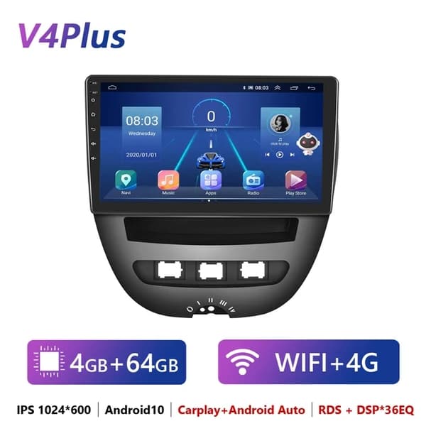 Android bil stereo, GPS navigation, Carplay integration, 1 16G Carplay Cam