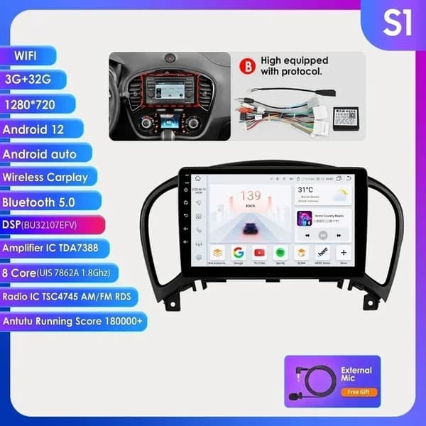 Bilradio, Android 12, Carplay, S4-4G 32G-8cores-4GA