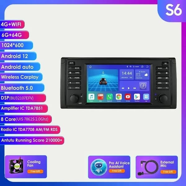 Auton GPS-radio, monimedia-soitin, Android-käyttöjärjestelmä, España, S6 (8-ydin 6G 64G) AI