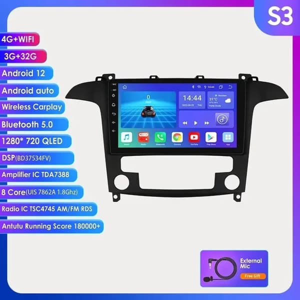 Bil Stereo Android Radio, Multimedie Videoafspiller, GPS Auto Android, S7-8CORE