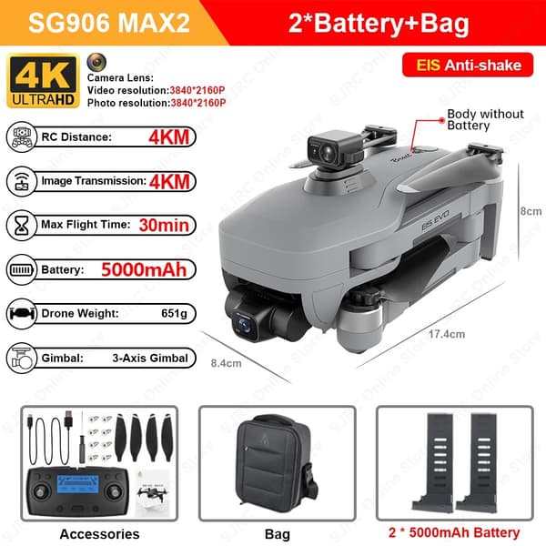 4K HD Kameradrone, 3-akset Gimbal, 30 Minutters Flyvetid,906MAX2 2B Taske