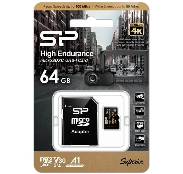 Silicon Power hukommelseskort microSDXC 64GB High Endurance + adapter