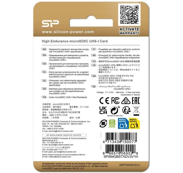 Silicon Power hukommelseskort microSDXC 64GB High Endurance + adapter
