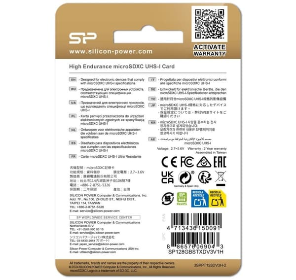 Silicon Power hukommelseskort microSDXC 128GB High Endurance + adapter