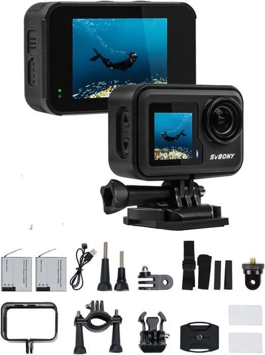 Svbony Act20 vattentät WiFi actionkamera, dubbel IPS-skärm, 2" pekskärm, 4K 60FPS 20MP, EIS-stabilisering, kamera för dykning