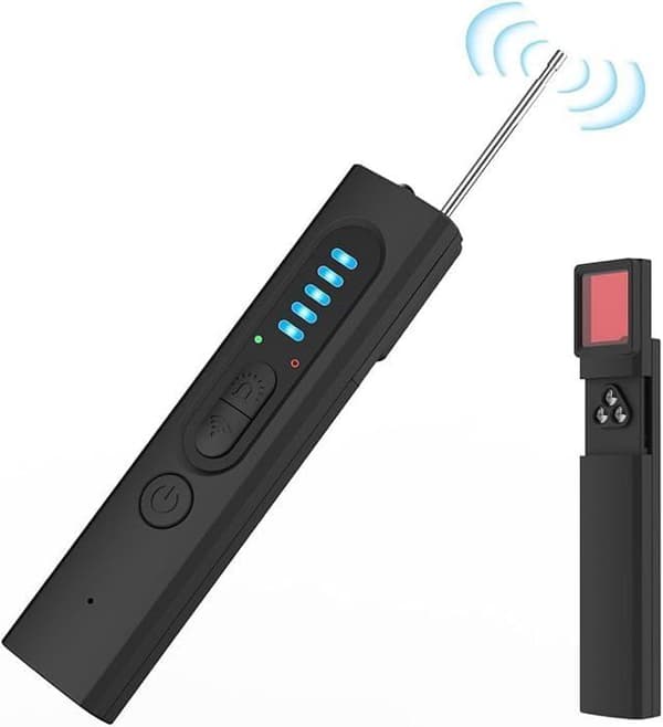 Mikrospiondetektor, kameradetektor och mikrospion, 3 i 1 dold kameradetektor, skyddar Pos Travel och skyddar (svart)