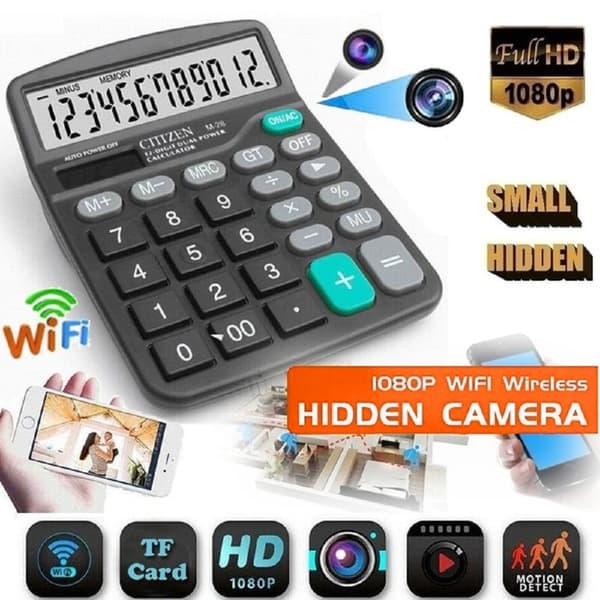 WiFi-kalkulator Skjult kamera HD 4K Mini Cam Support 128GB TF-kort (TF-kort ikke inkludert)