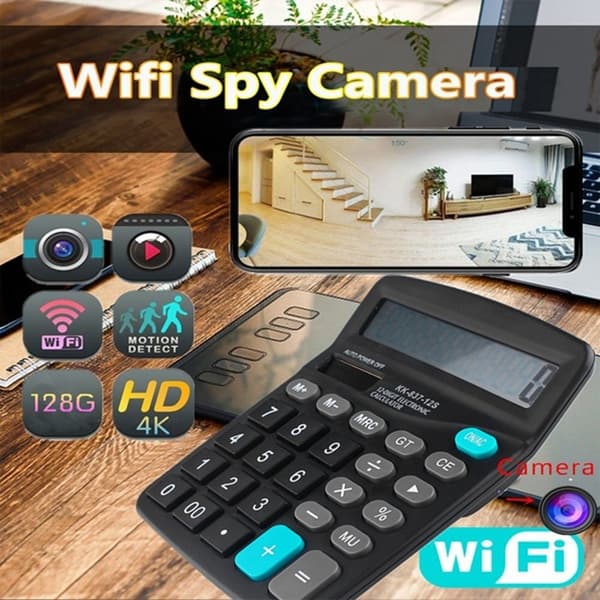 WiFi-kalkulator Skjult kamera HD 4K Mini Cam Support 128GB TF-kort (TF-kort ikke inkludert)
