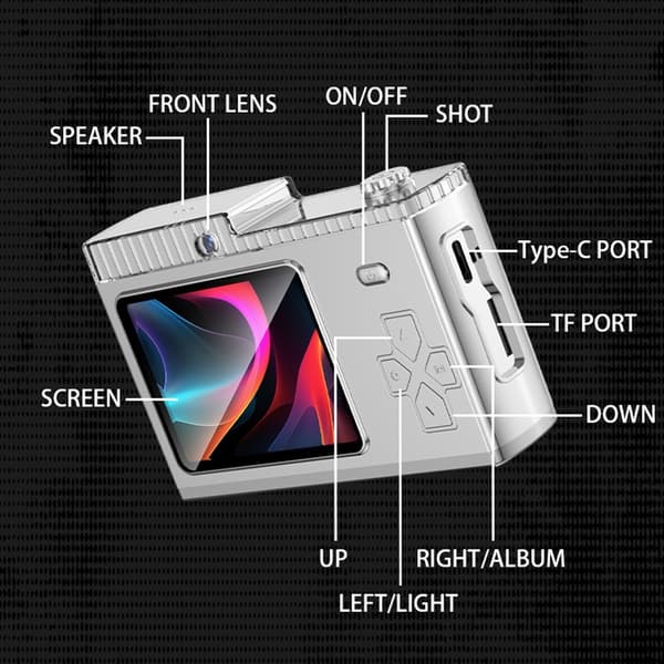 2,4" HD Dual Lens Digital CCD-kamera Videoopptak 8X zoomkamera inkl. 32GB minnekort