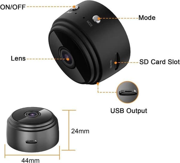 Mini Spionkamera - HD 1080P - Nattseende - Rörelsedetektor - WiFi - Svart