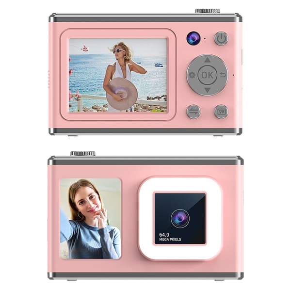 2,4" Skärm Dual Lens Videoinspelning CCD Digitalkamera med 32GB kort + Läsare - Rosa