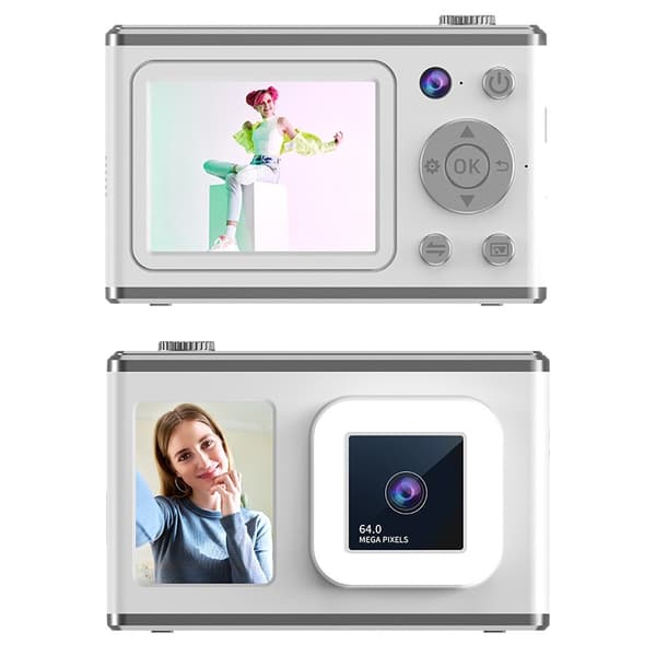 2,4" skærm med dobbelt linse videooptagelse CCD digitalkamera med 32 GB kort + læser - Hvid