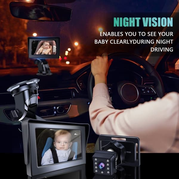 4,3" HD 1080P bilmonitorkamera for bakovervendt babysete vidvinkel infrarødt kamera