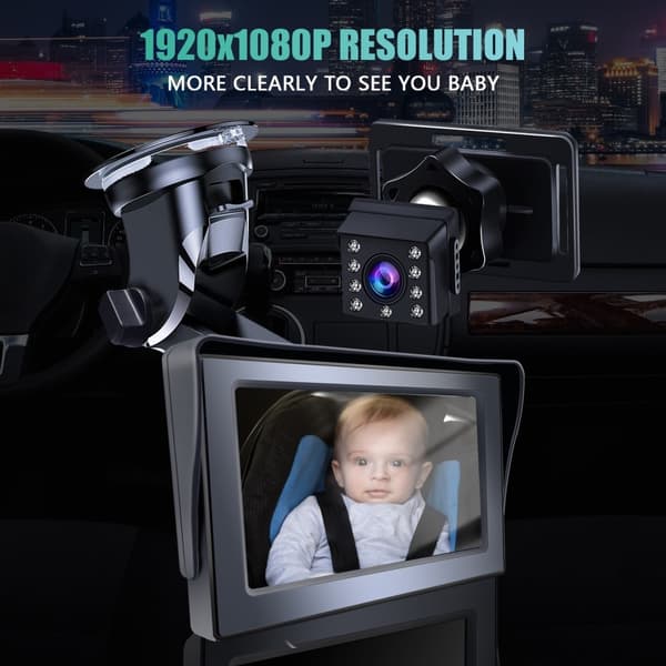 4,3" HD 1080P bilmonitorkamera for bakovervendt babysete vidvinkel infrarødt kamera