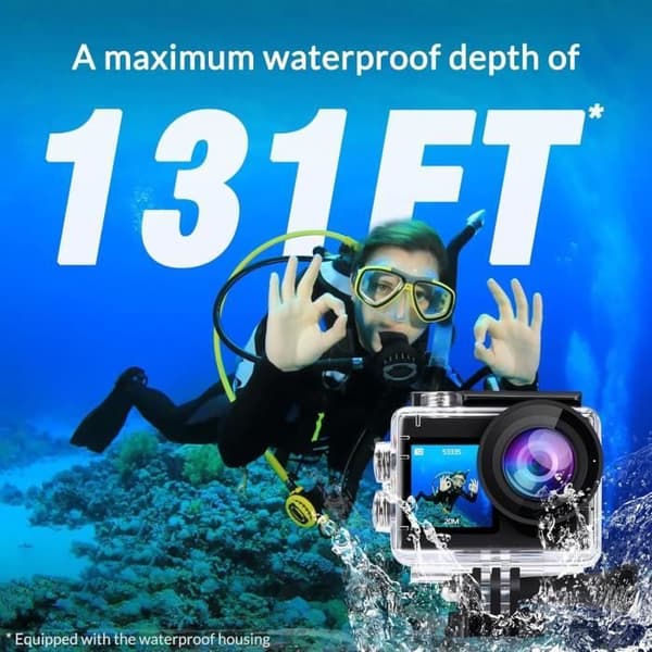 icefox Action Cam 4K Vattentät undervattenskamera 40 m Ultra HD 20 MP 170 grader Ultra Vidvinkel WiFi stabilisering Is med Do