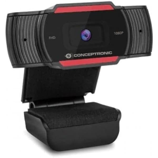 Webbkamera - CONCEPTRONIC - AMDIS - 1080P FHD - USB 2.0 - Svart/Röd