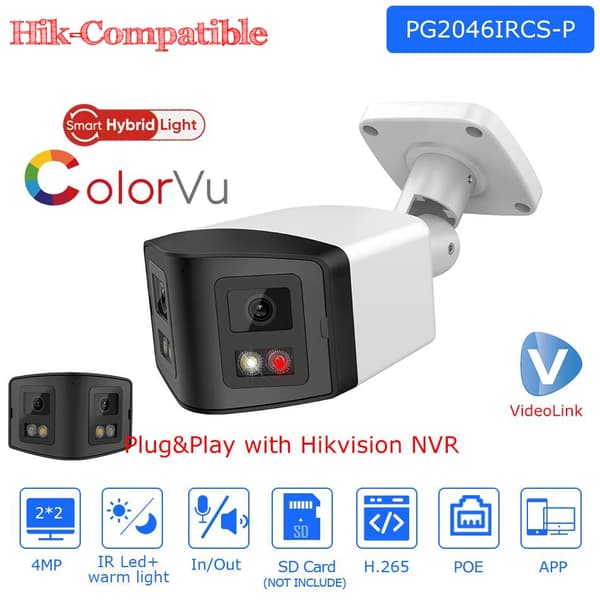 4MP Kaksoislinsseillä varustettu turvakamera, 30M IR-etäisyys, Plug & Play Hikvision NVR:n kanssa,Luoti