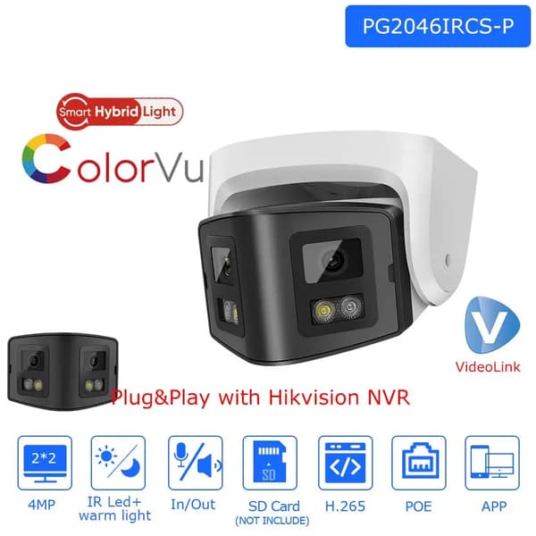 4MP Kaksoislinsseillä varustettu turvakamera, 30M IR-etäisyys, Plug & Play Hikvision NVR:n kanssa,Torni