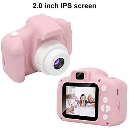 GlobalCrown Kids Camera - Stötsäker uppladdningsbar digitalkamera - 1080p HD-video - Rosa