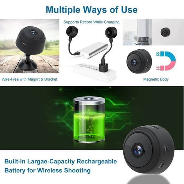 128GB mini trådlös spionkamera, 2,4 GHz WiFi, 1080P HD, Night Vision, Utomhussport, Video, Mobilappssupport