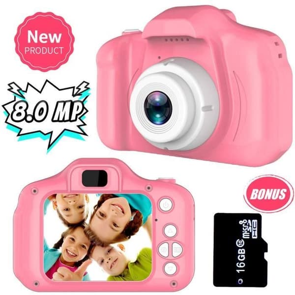 Leksaker 3-6 år Flicka Barnkamera 8MP Digitalkamera Barnpresenter Födelsedag Julklappar rosa+16g kort