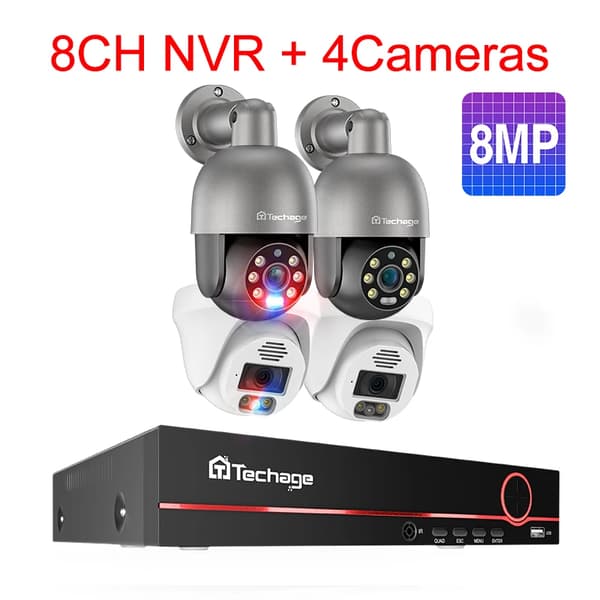 Techage Kamerasystem, 8CH NVR, Fullfärgsnattseende,Ingen, 8MP 8CH 4Kamera